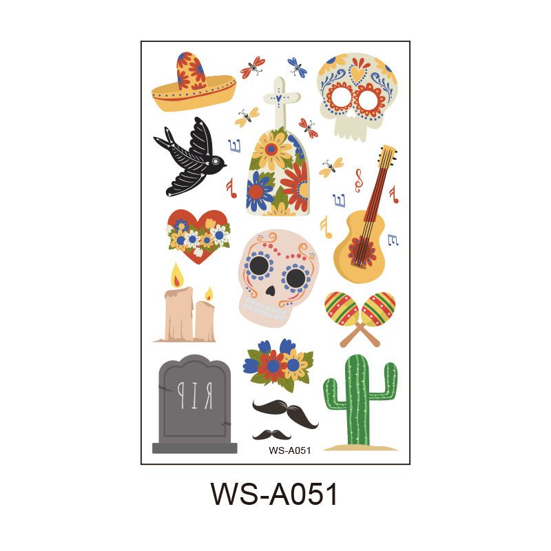 10 Pack Day of the Dead Halloween Temporary Tattoos - Mexican Fiesta Party — image 1