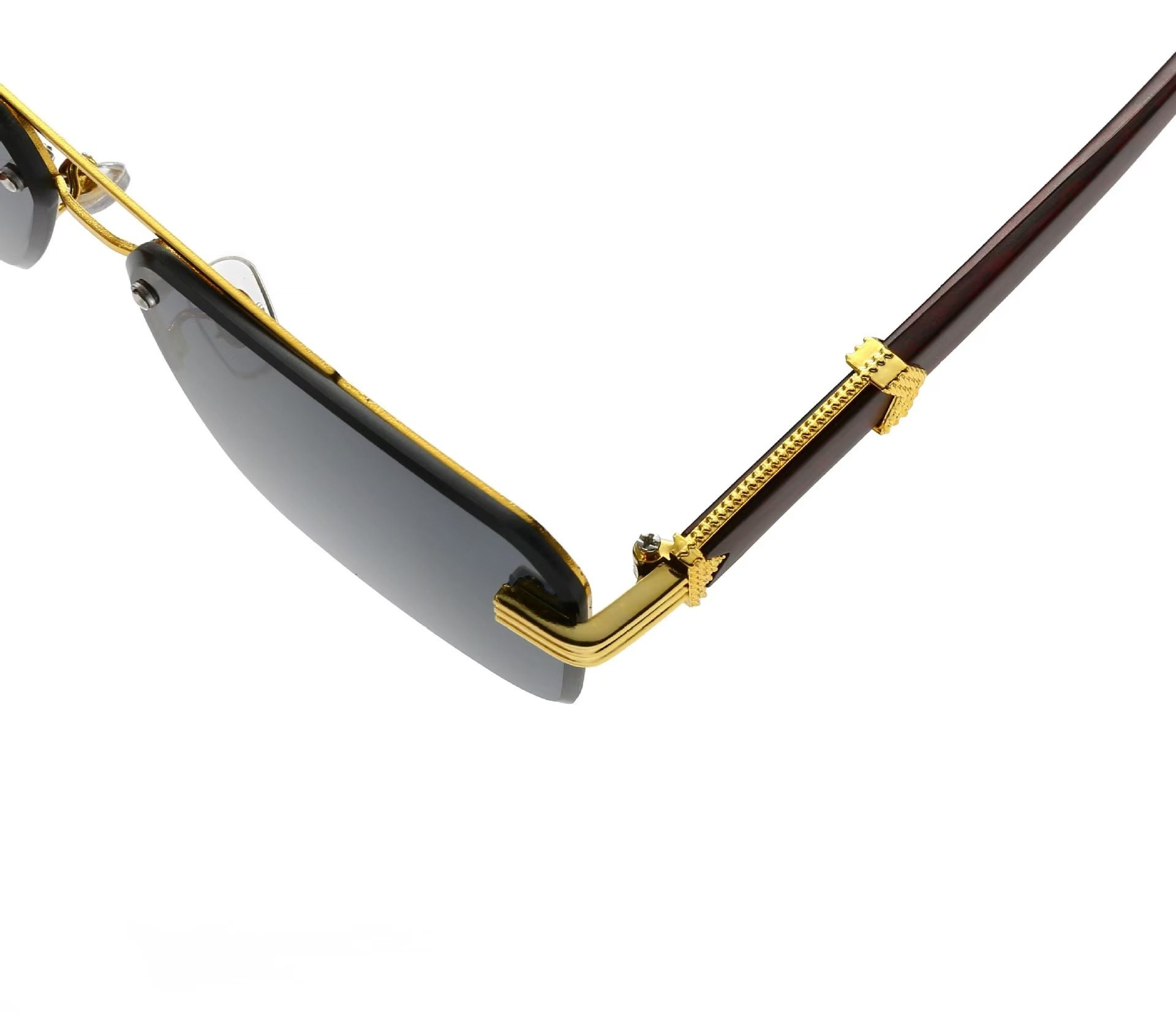 Square Rimless Diamond Cut Sunglasses with Black PU Leather Storage Case view 4