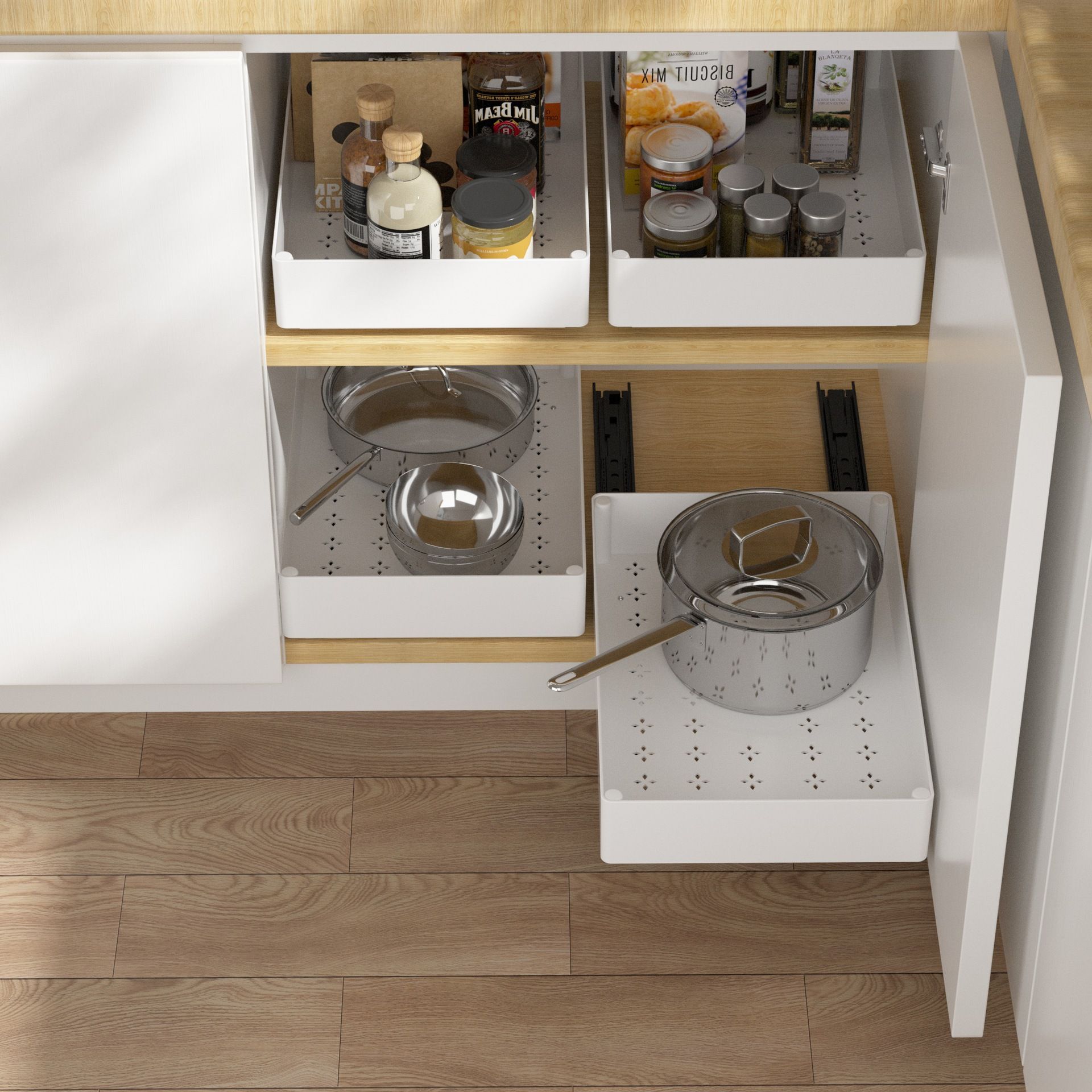 69CM White Extended Pull Out Cabinet Organizer (Medium Tray 38 x 18 x 6.5cm) view 2