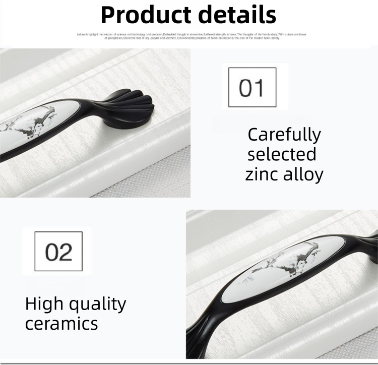 2 Pack Ceramic & Matte Black Zinc Alloy Cabinet Handle (Hole Spacing 128MM) view 2