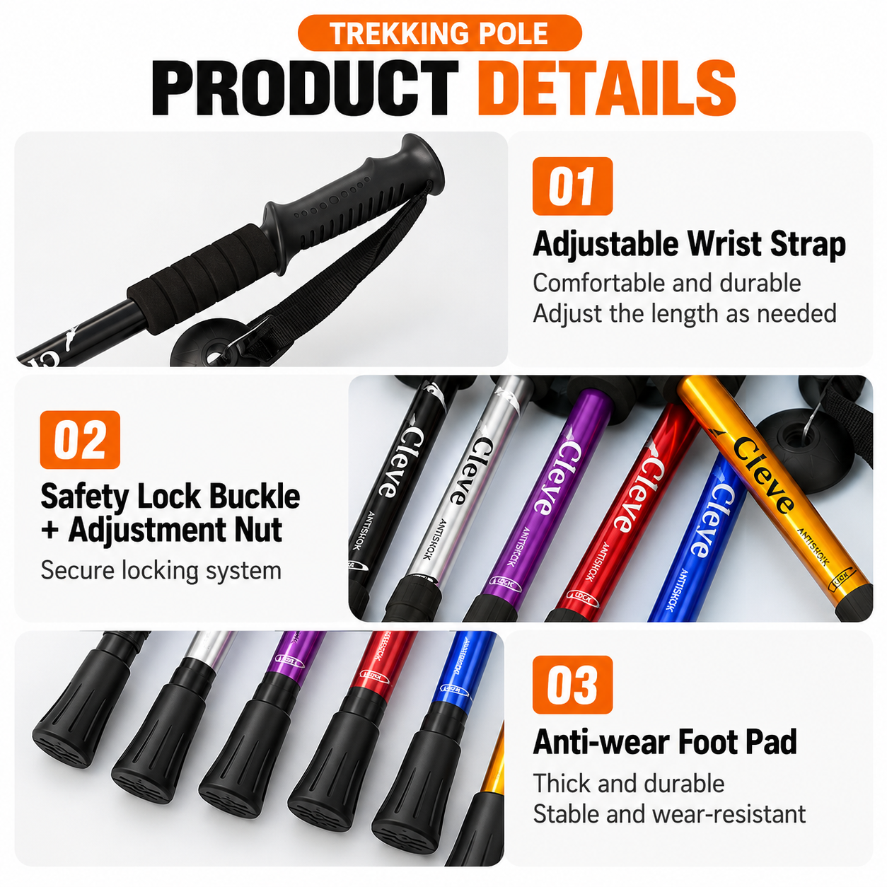 2 Pack Red Outdoor Aluminum Alloy Telescopic Trekking Pole (55 to 110CM) view 4