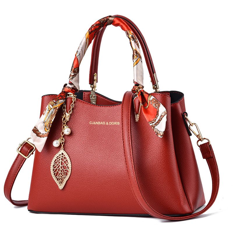 Red Large Capacity Lychee PU Leather Tote Handbag - Elegant Women's Satchel — image 1