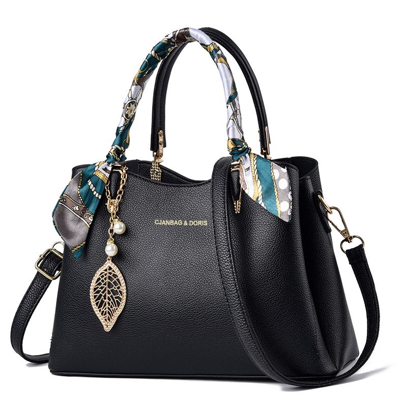 Black Large Capacity Lychee PU Leather Tote Handbag - Elegant Women's Satchel — image 1