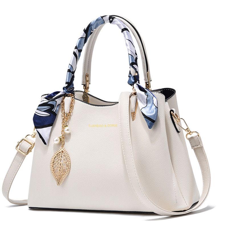 White Large Capacity Lychee PU Leather Tote Handbag - Elegant Women's Satchel — image 1