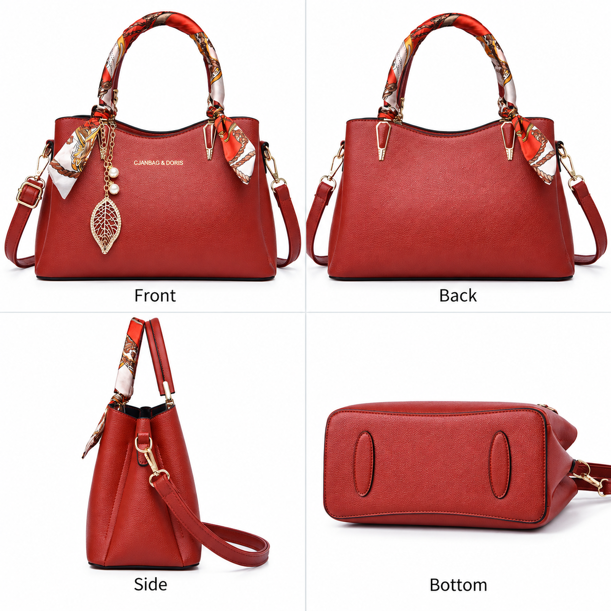 White Large Capacity Lychee PU Leather Tote Handbag - Elegant Women's Satchel view 4
