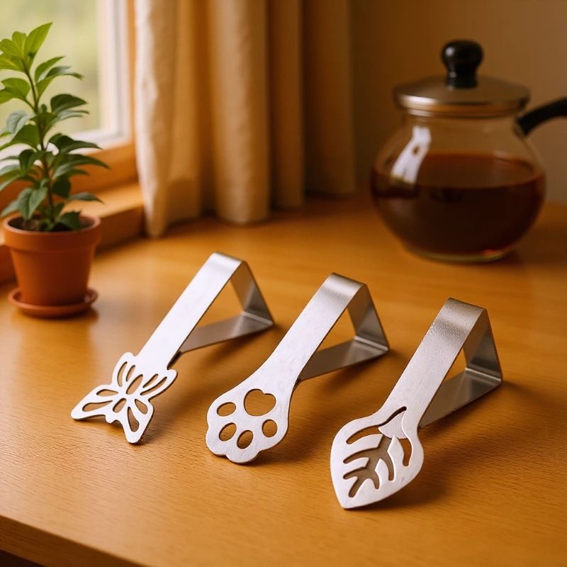 10PCS Leaf Design Stainless Steel Triangular Tablecloth Clips - Nonslip view 2