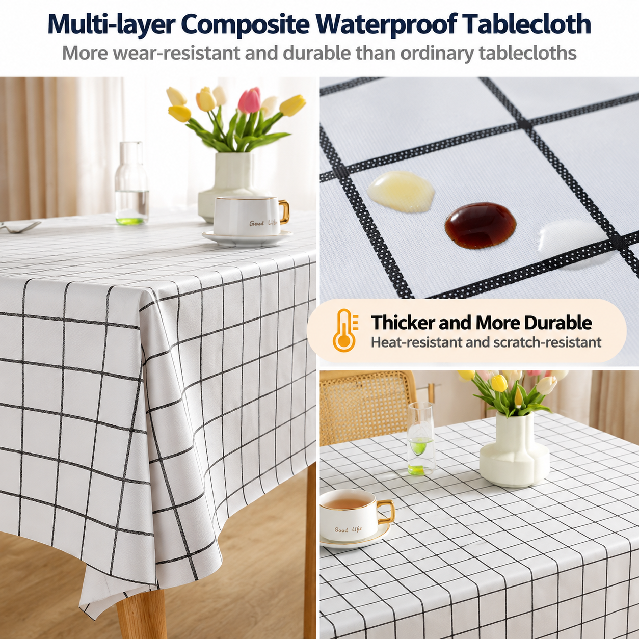 140 x 140 CM Green Checkered Waterproof & Oil-Proof PVC Tablecloth - Modern view 3