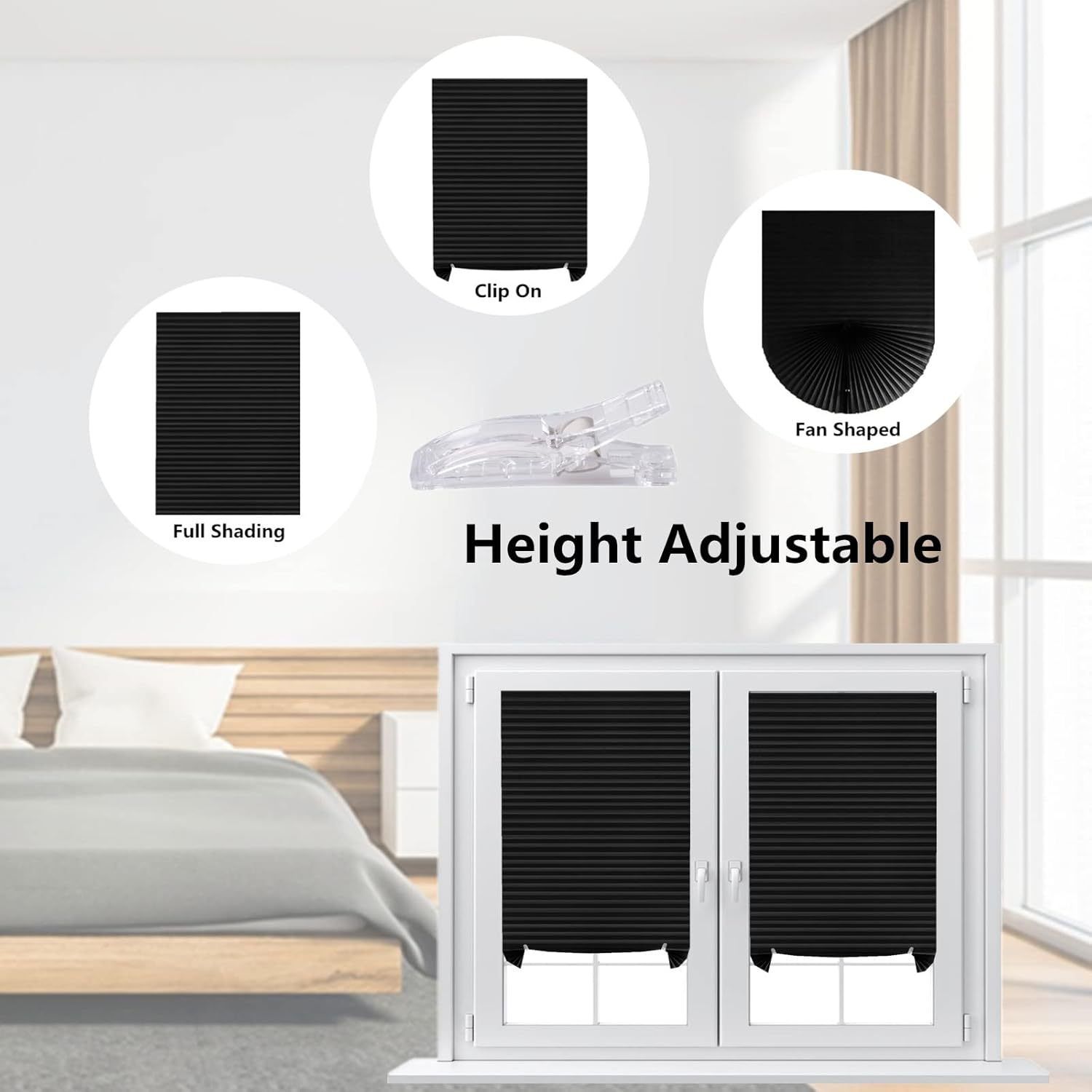 60 x 150 CM Black Self-Adhesive Pleated Window Blinds (2 Packs) - No-Drill view 3