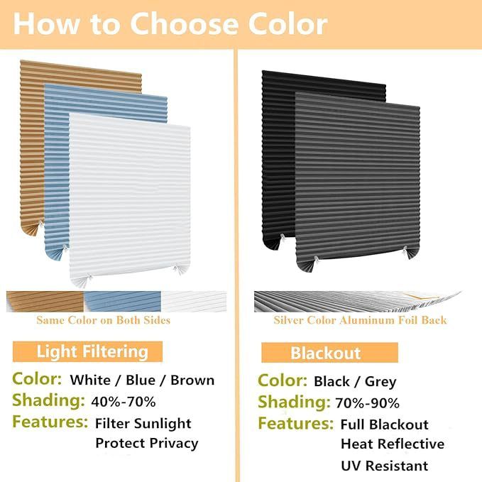 90 x 180 CM Blue Self-Adhesive Pleated Window Blinds (2 Packs) - No-Drill view 5
