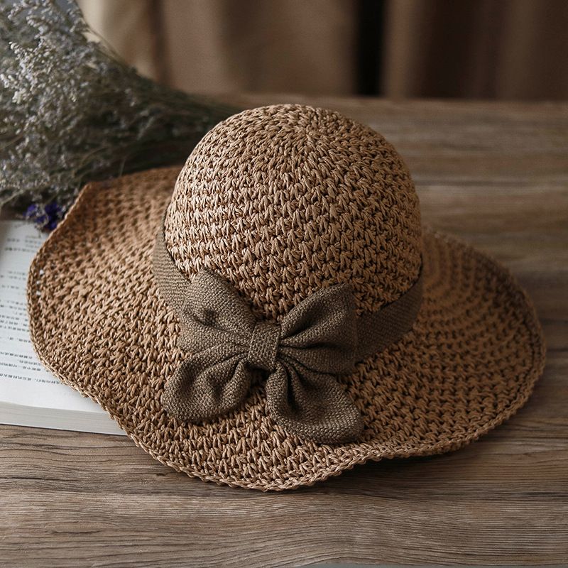 Brown Hand-Woven Paper Straw Sun Hat with Elegant Bow Knot (Wide Brim Style) — image 1