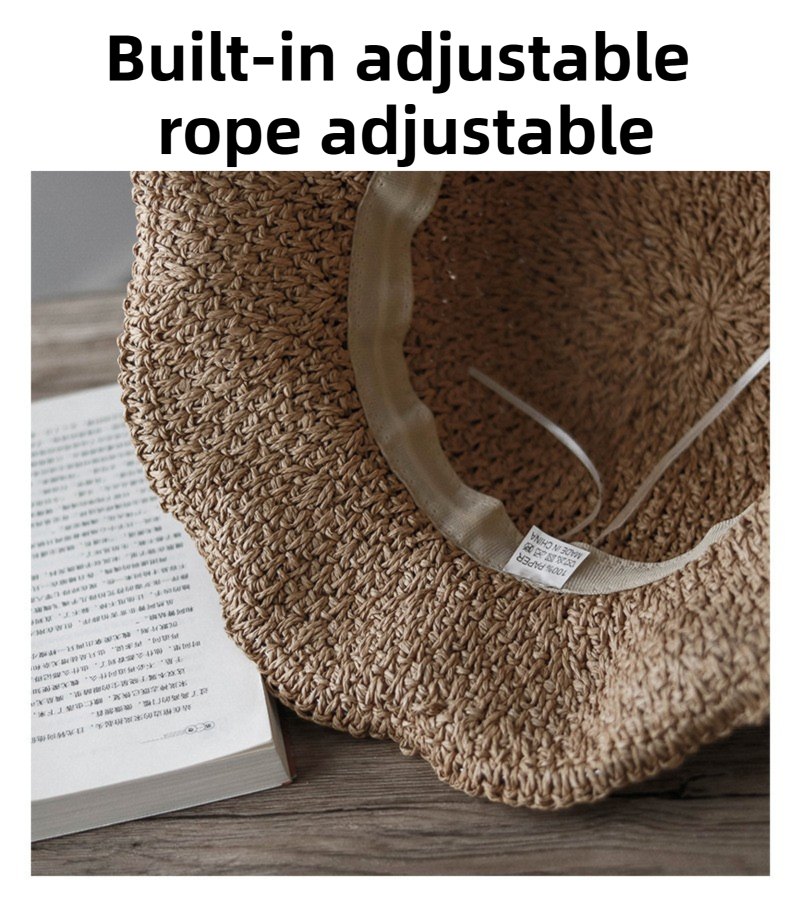 Beige Hand-Woven Paper Straw Sun Hat with Elegant Bow Knot (Wide Brim Style) view 7
