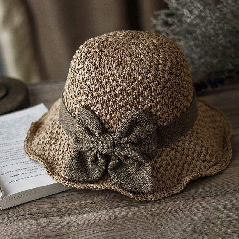 Brown Hand-Woven Paper Straw Sun Hat with Elegant Bow Knot (Medium Brim Style) — image 1