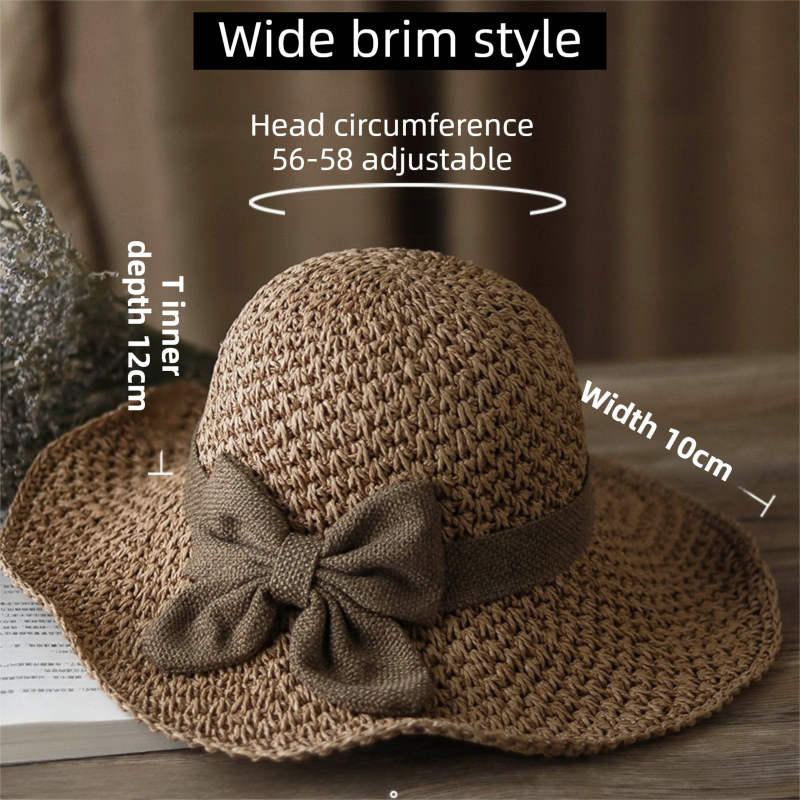 Beige Hand-Woven Paper Straw Sun Hat with Elegant Bow Knot (Medium Brim Style) view 2