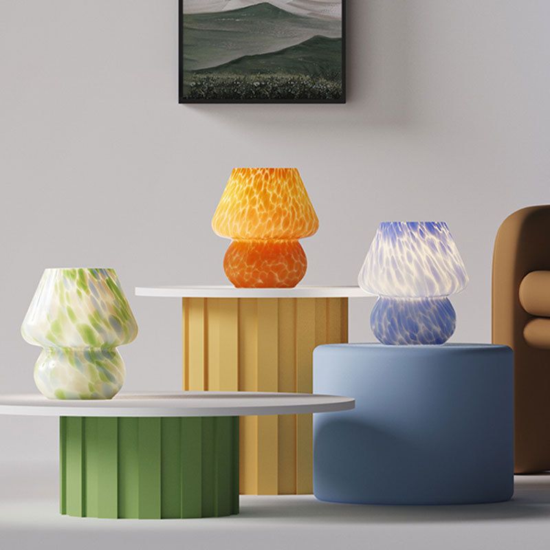 Colorful Blue Spot Hand Blown Glass Mushroom Table Lamp - Compact Nordic view 5