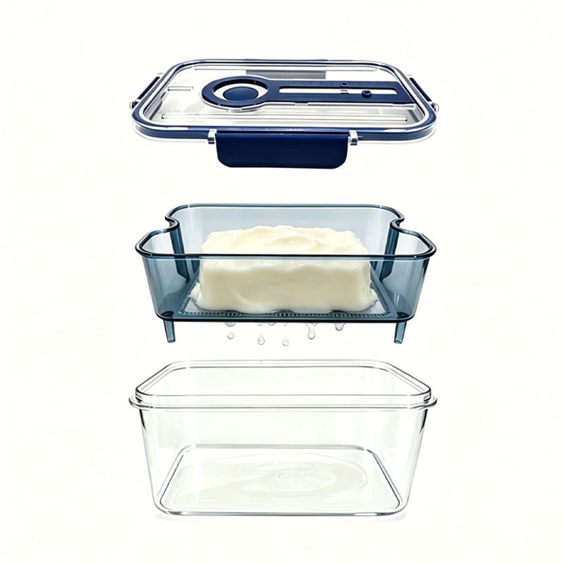 Green Double Layer Drain Storage Box - Produce Keeper with Removable Drain view 2