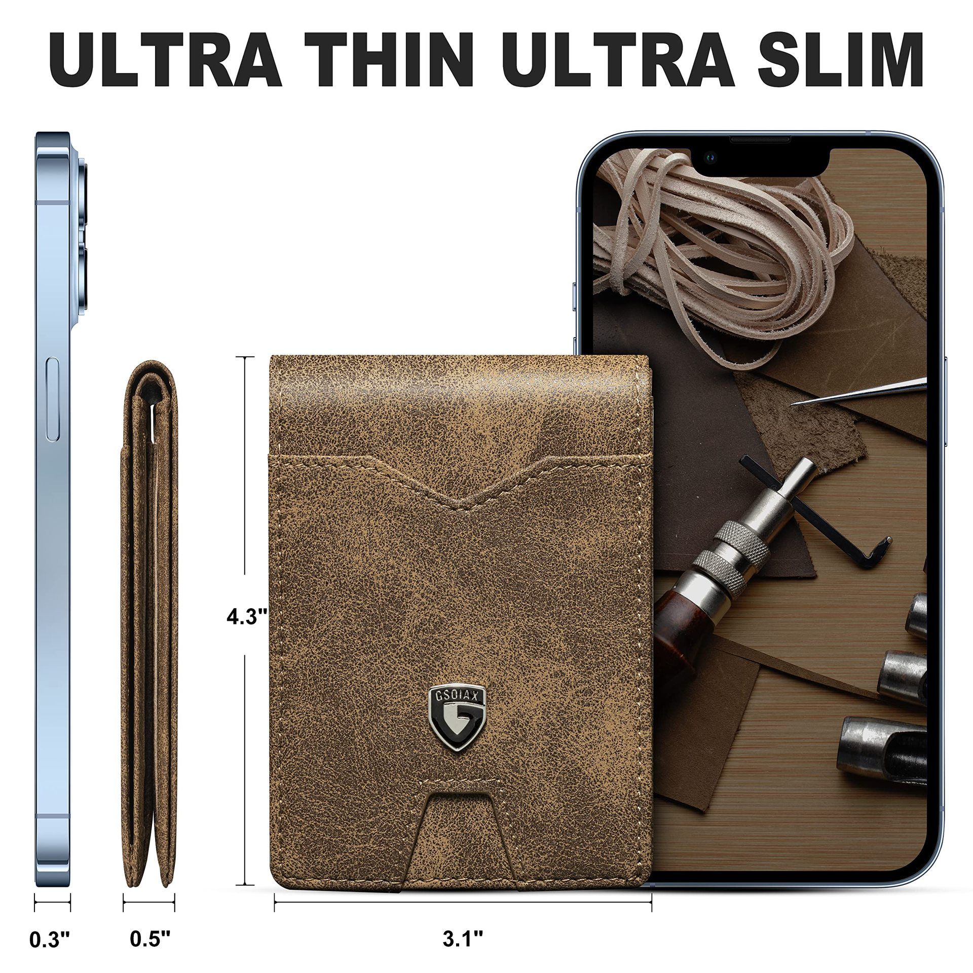Vintage Brown Men's RFID Bifold Wallet - Microfibre Leather Slim Money Clip view 3