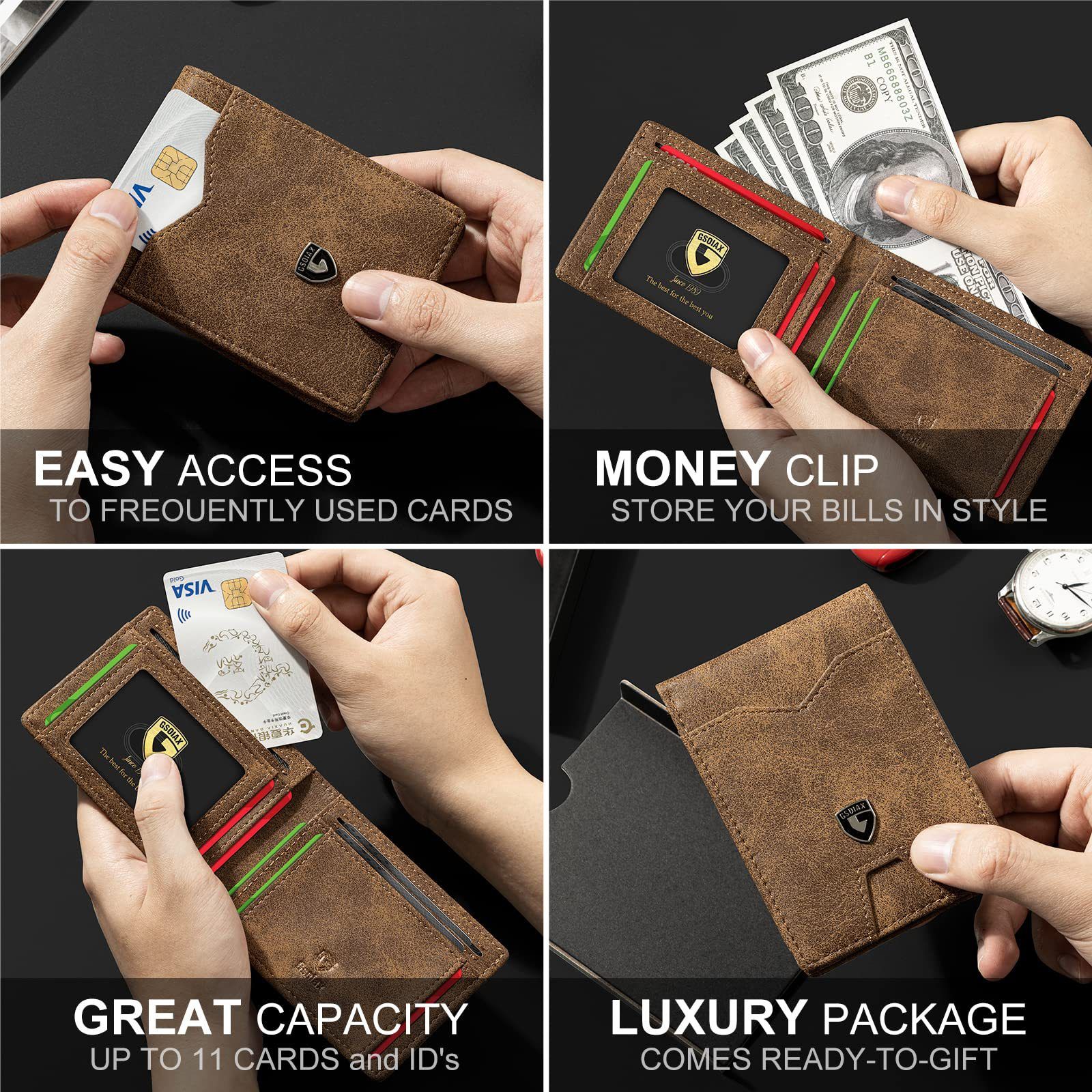 Vintage Brown Men's RFID Bifold Wallet - Microfibre Leather Slim Money Clip view 6