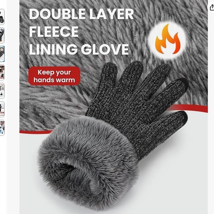 2 Pair Black Men's Double Layer Chenille Winter Touchscreen Gloves - Thick view 2