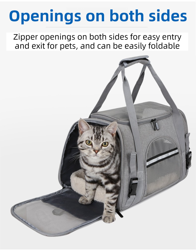 Grey Foldable Pet Carrier Bag with Breathable Mesh Windows view 4
