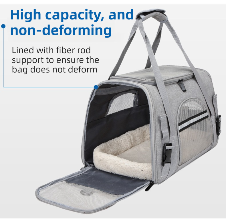 Black Foldable Pet Carrier Bag with Breathable Mesh Windows view 2