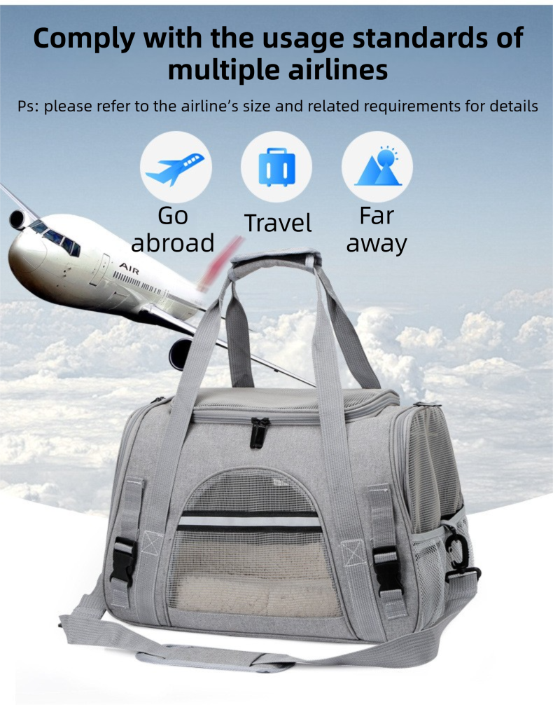 Dark Blue Foldable Pet Carrier Bag with Breathable Mesh Windows view 7