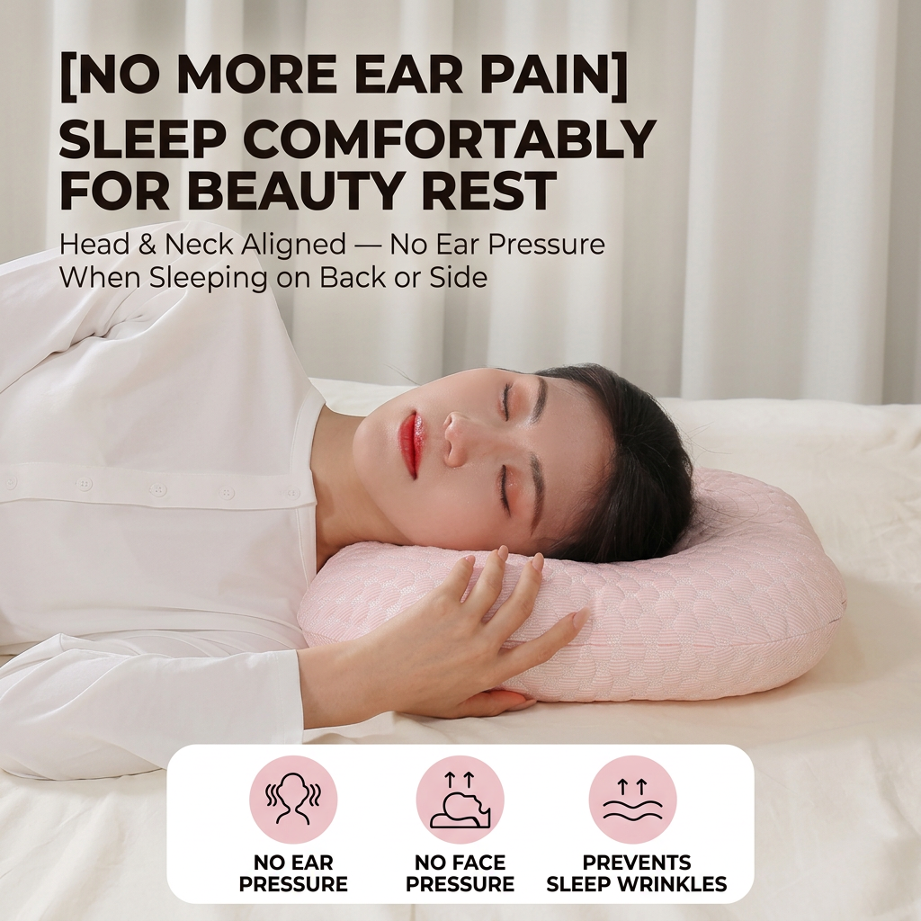 Pink Breathable Ear Hole Pillow for Side Sleepers — Cooling Ice Dot Fabric view 2