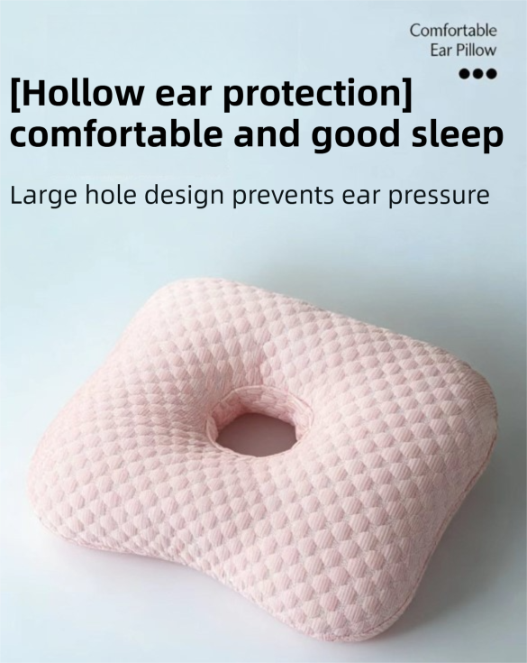 Blue Breathable Ear Hole Pillow for Side Sleepers — Cooling Ice Dot Fabric view 3
