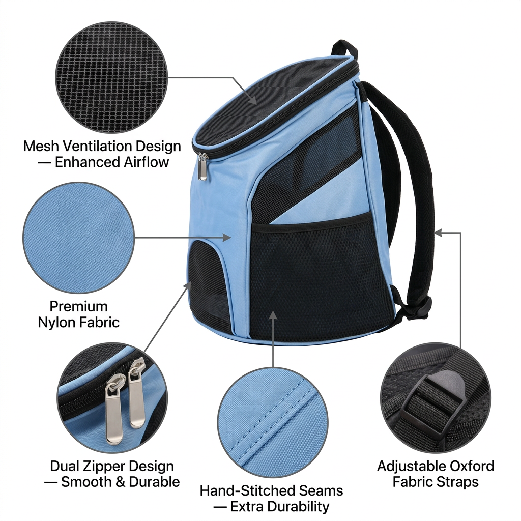 L Size Black Foldable Pet Carrier Backpack for Dogs and Cats - Ventilated view 3
