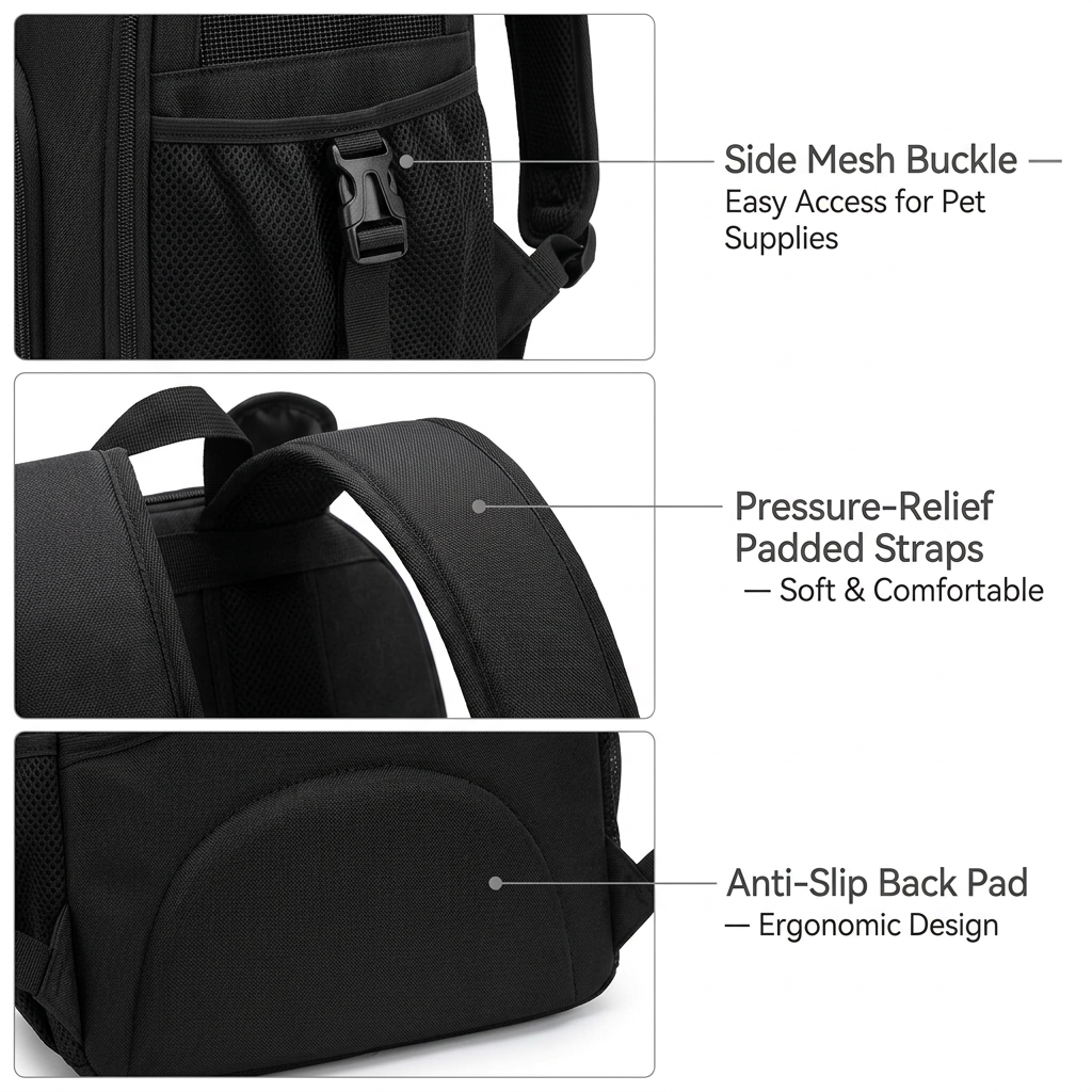 L Size Black & Blue Foldable Pet Carrier Backpack for Dogs and Cats view 6