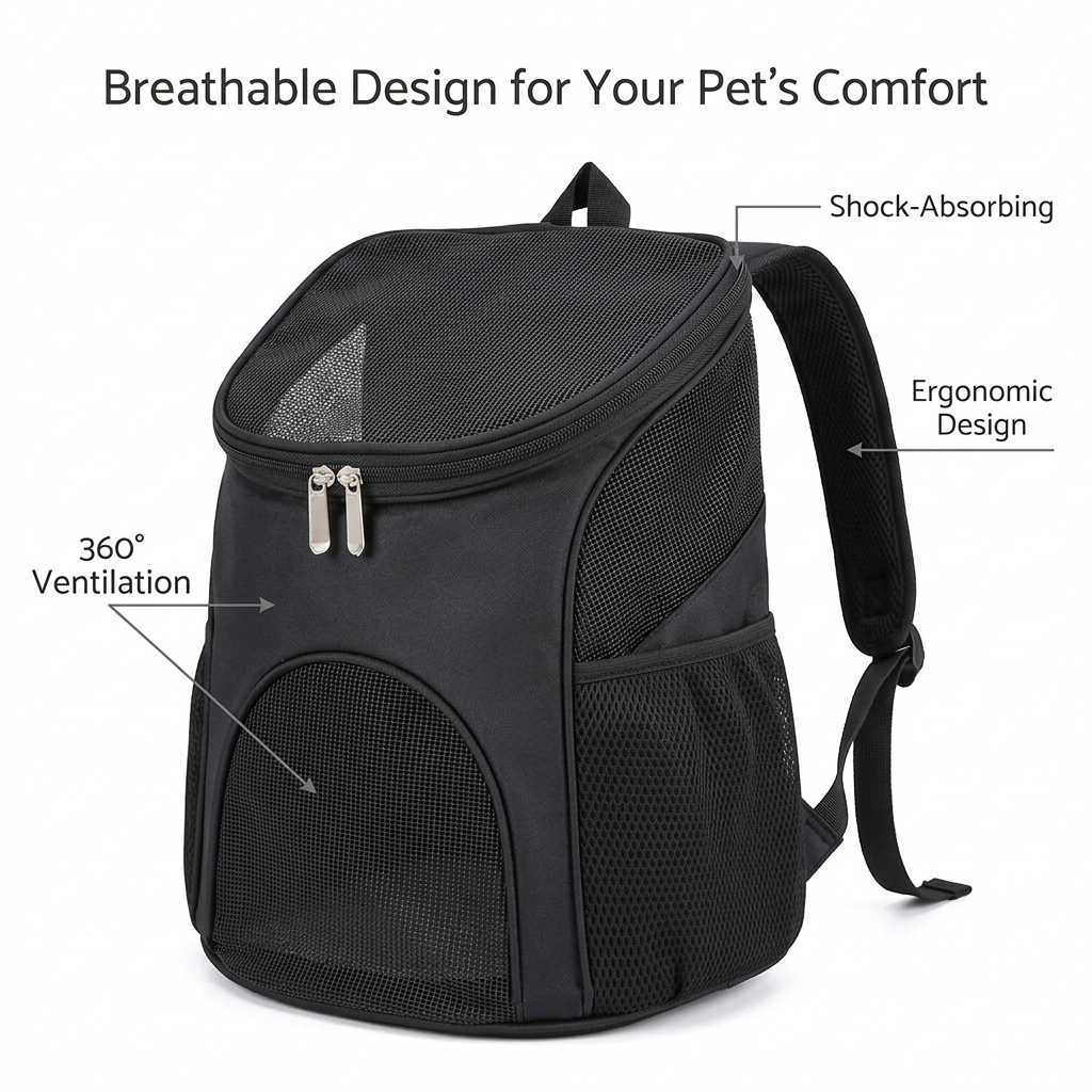 L Size Black & Red Foldable Pet Carrier Backpack for Dogs and Cats view 5
