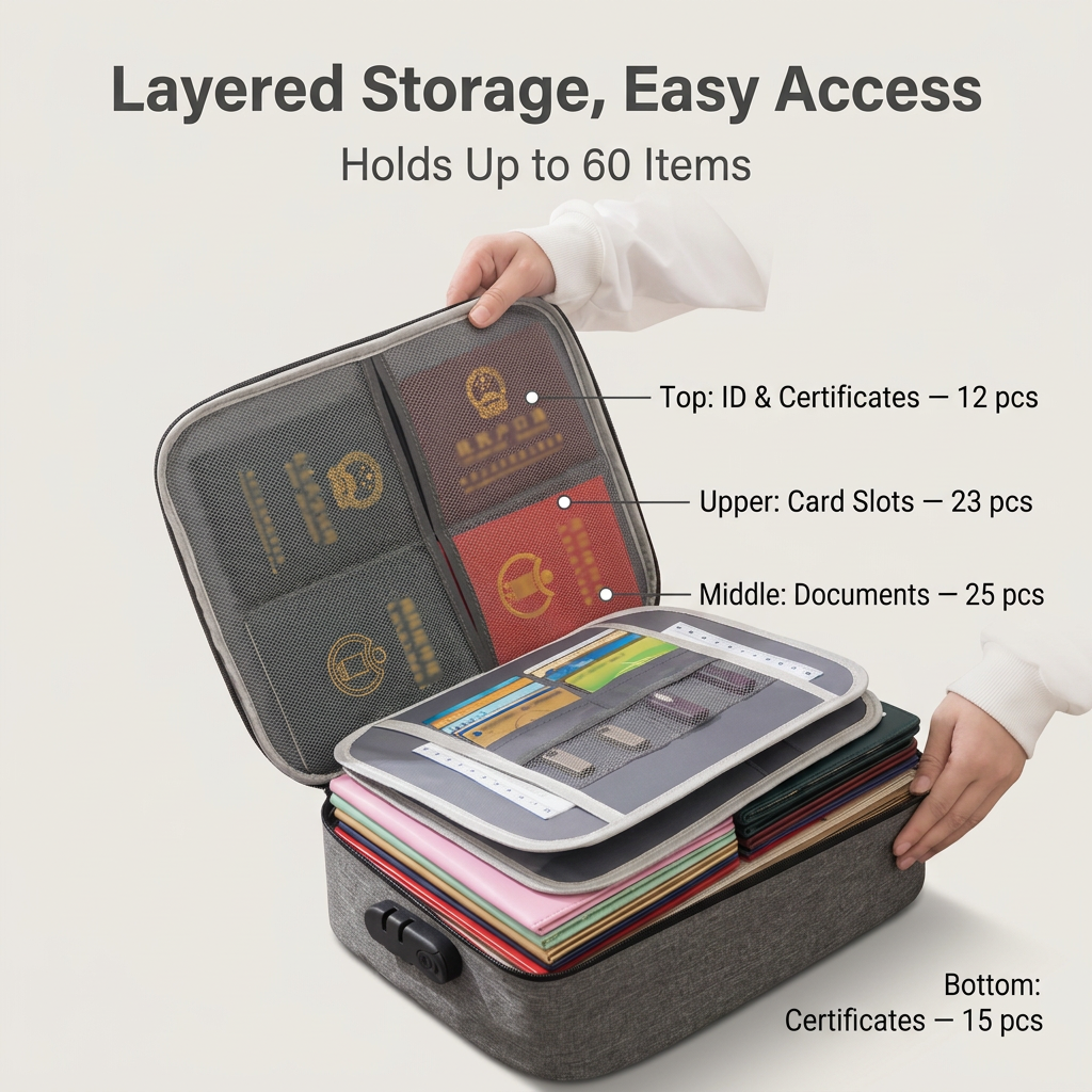 Black 3-Layer Large Capacity Document Organiser Bag with 3-Digit Combination Lock view 2
