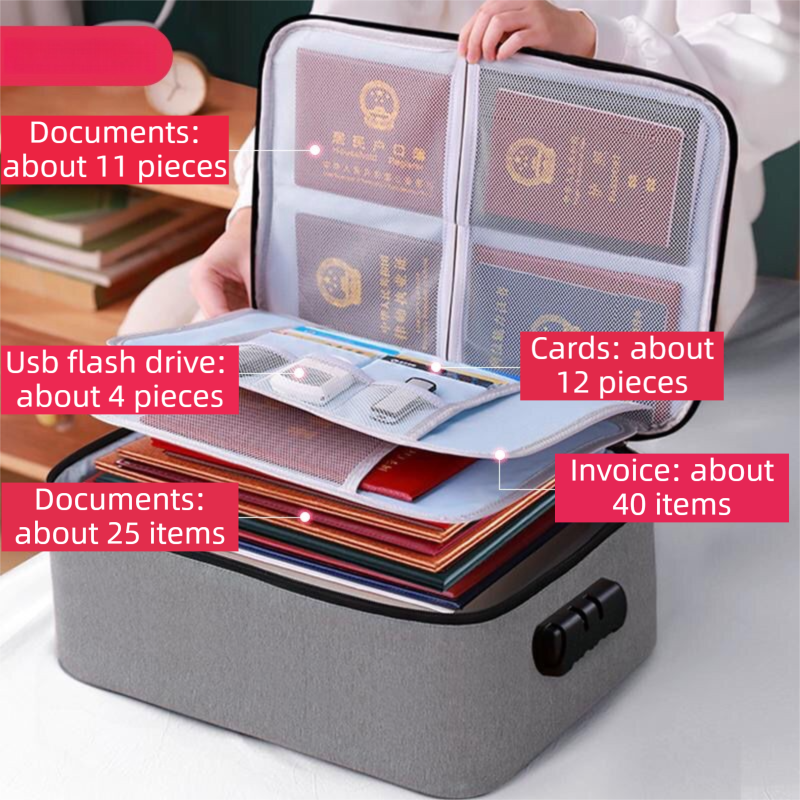 Black 3-Layer Large Capacity Document Organiser Bag with 3-Digit Combination Lock view 4