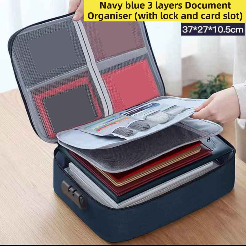 Black 3-Layer Large Capacity Document Organiser Bag with 3-Digit Combination Lock view 7