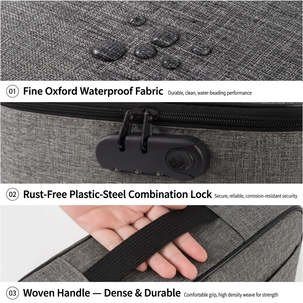 Grey 3-Layer Large Capacity Document Organiser Bag with 3-Digit Combination Lock view 3