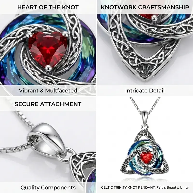 Jun Celtic Knot Heart Shaped Birthstone Necklace for Women - 12 Birth Month view 5