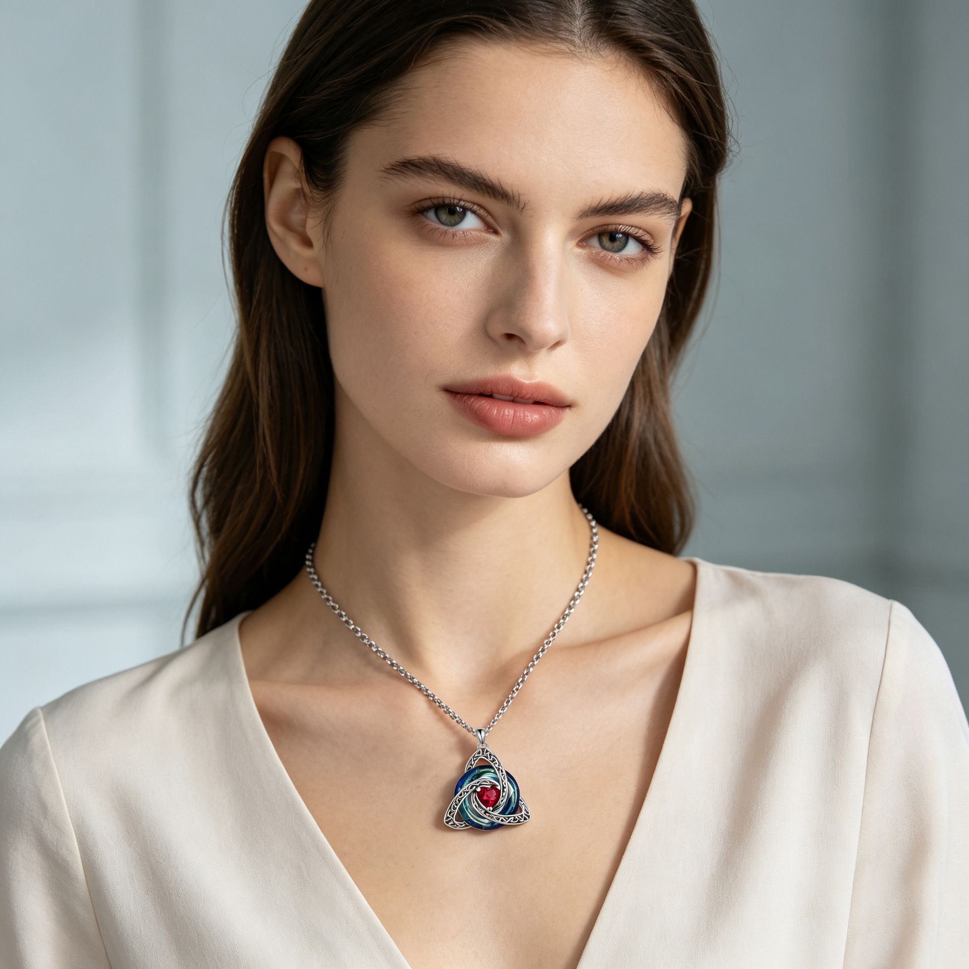 Feb Celtic Knot Heart Shaped Birthstone Necklace for Women - 12 Birth Month view 6