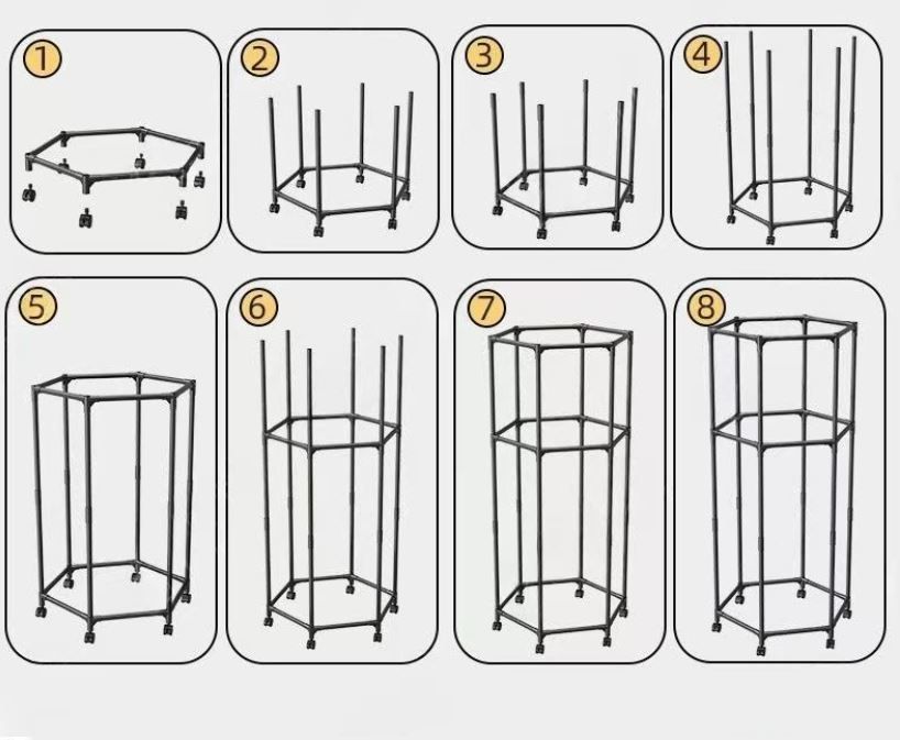 White 360° Rotating Hexagonal Clothes Drying Rack with Wheels & Drying Net view 7