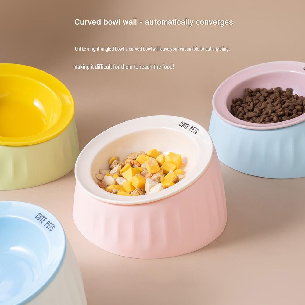 Pet Feeding Set - 15 Degree Tilted Ceramic Yellow Bowl and Yellow Non-Slip PVC Mat view 5