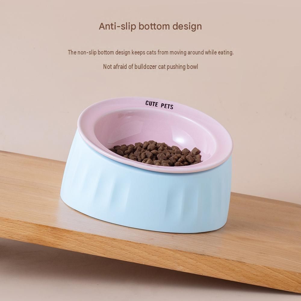 Pet Feeding Set - 15 Degree Tilted Ceramic Yellow Bowl and Yellow Non-Slip PVC Mat view 6