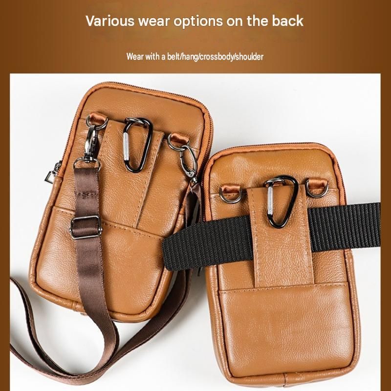 Yellow Leather Belt Phone Pouch - Multi-Pocket Waist Bag with Shoulder Strap view 3