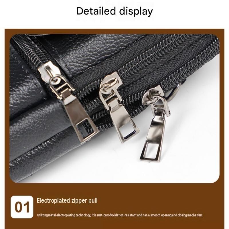 Beige Leather Belt Phone Pouch - Multi-Pocket Waist Bag with Shoulder Strap view 6