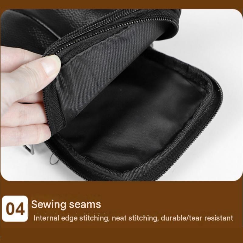 Dark brown Leather Belt Phone Pouch - Multi-Pocket Waist Bag with Shoulder Strap view 9