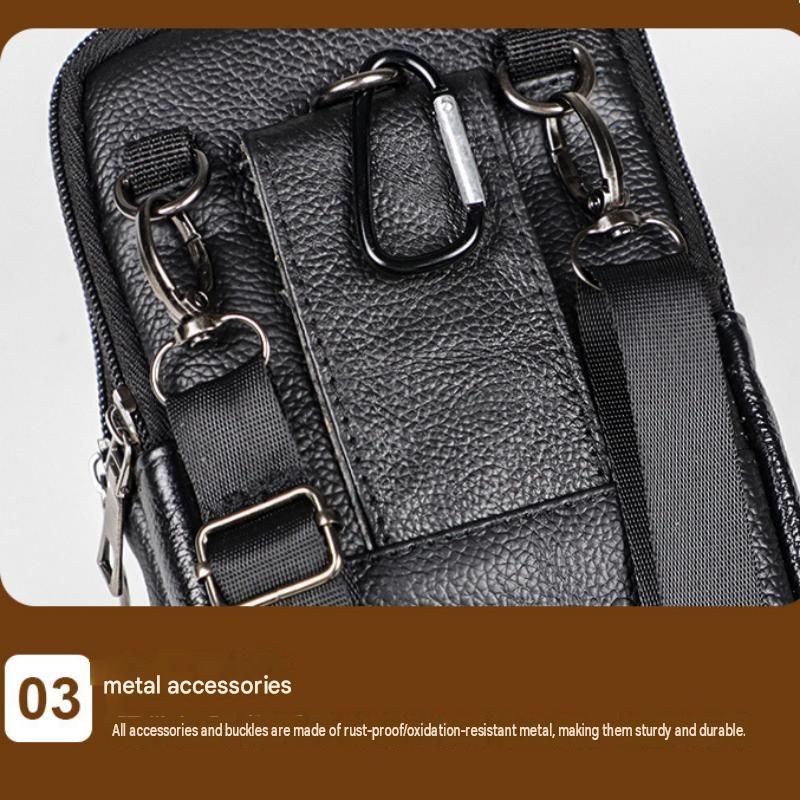 Brown Leather Belt Phone Pouch - Multi-Pocket Waist Bag with Shoulder Strap view 8