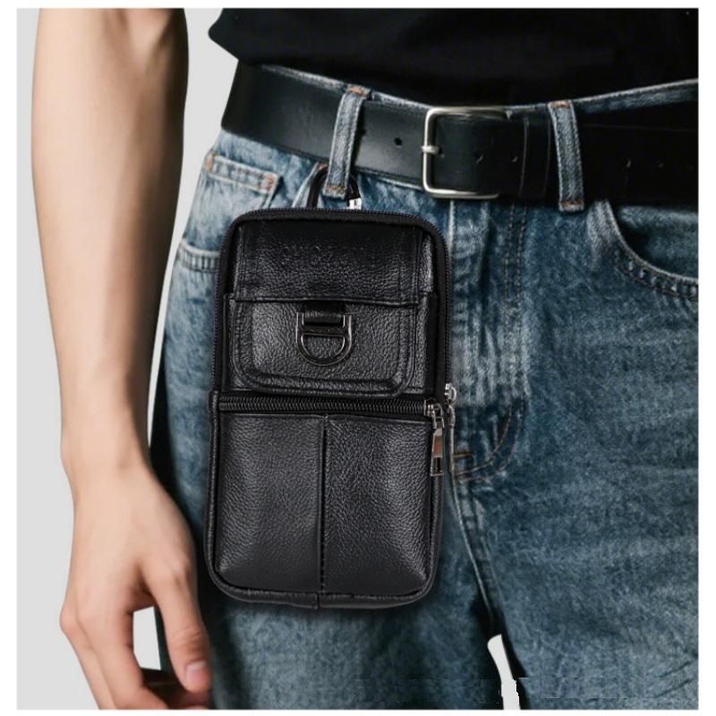 Brown Leather Belt Phone Pouch - Multi-Pocket Waist Bag with Shoulder Strap view 11