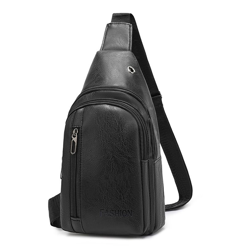 Black Men's PU Leather Chest Bag - Water Resistant Crossbody Sling Bag - Multi