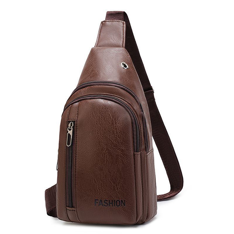 Brown Men's PU Leather Chest Bag - Water Resistant Crossbody Sling Bag - Multi