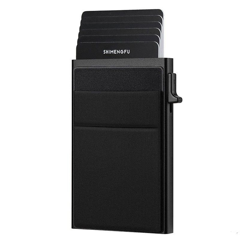 Black RFID Blocking Aluminum Wallet - Slim Pop Up Card Holder - 10+ Card Capacity