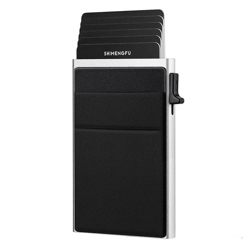 Silvery RFID Blocking Aluminum Wallet - Slim Pop Up Card Holder - 10+ Card