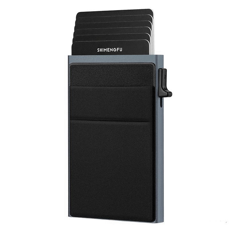 Grey RFID Blocking Aluminum Wallet - Slim Pop Up Card Holder - 10+ Card Capacity