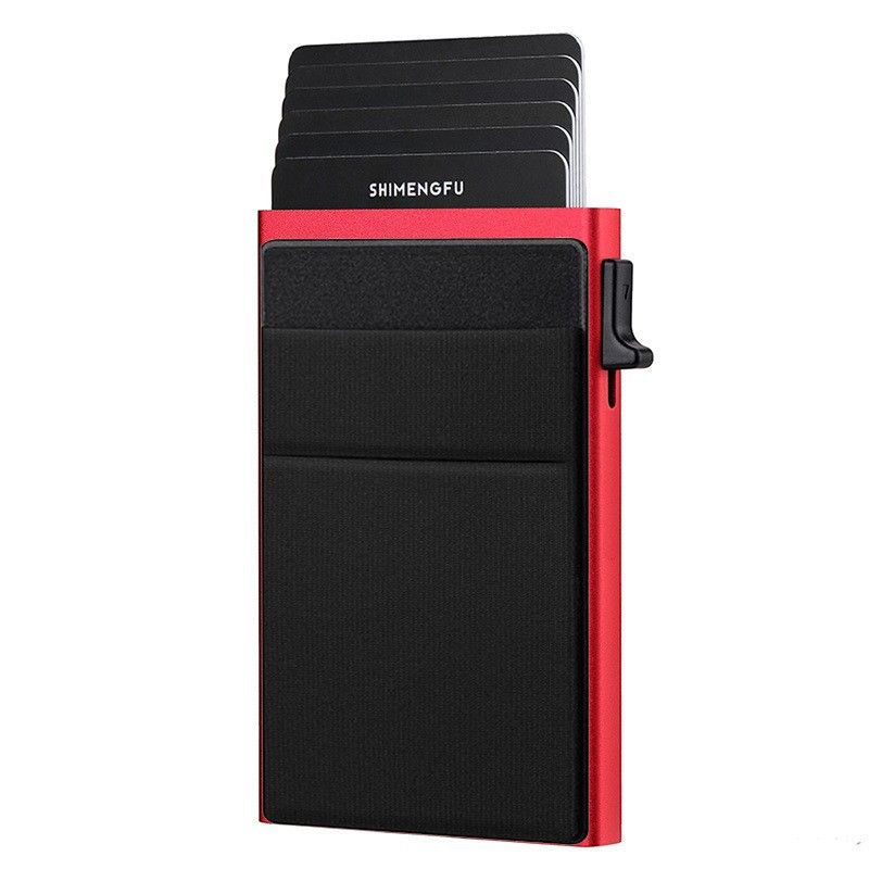 Red RFID Blocking Aluminum Wallet - Slim Pop Up Card Holder - 10+ Card Capacity